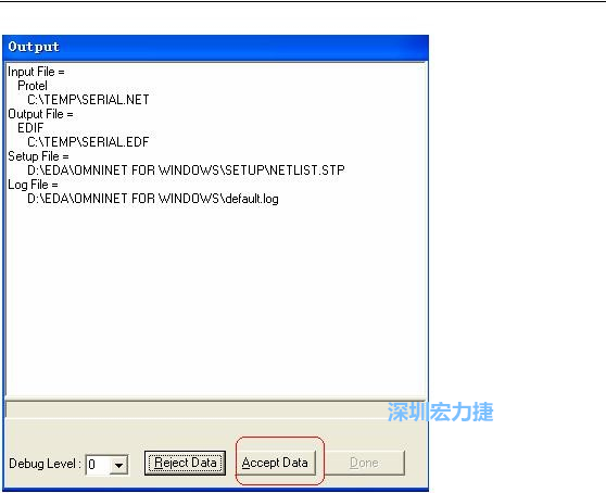 系統彈出一個輸出窗口，點擊 Accept Data。完成后點擊“確定”，再點擊“Done”關閉輸出窗口。退出 Omninet for Windows。