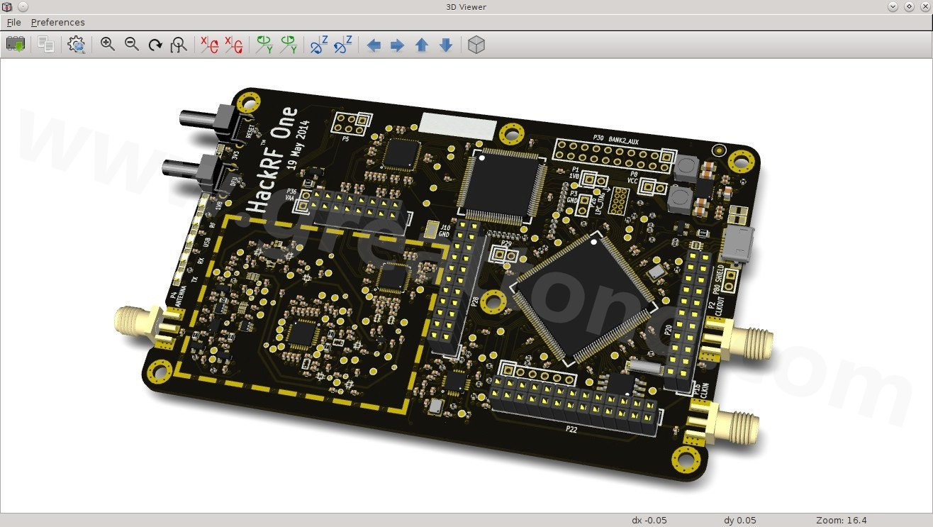 經KiCad軟體3D功能渲染過的HackRF One電路板。