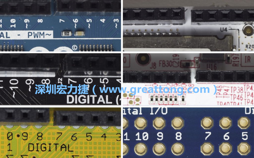 各種不同尺寸的Arduino上第7、8腳位的間距。